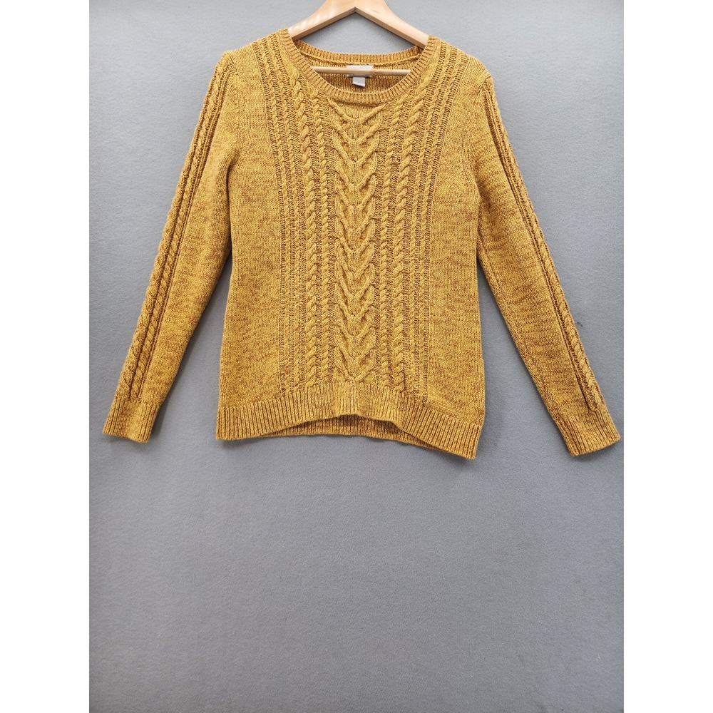 Old Navy Mustard Yellow Cable Knit Sweater Womens Large Marled Cozy Pullover